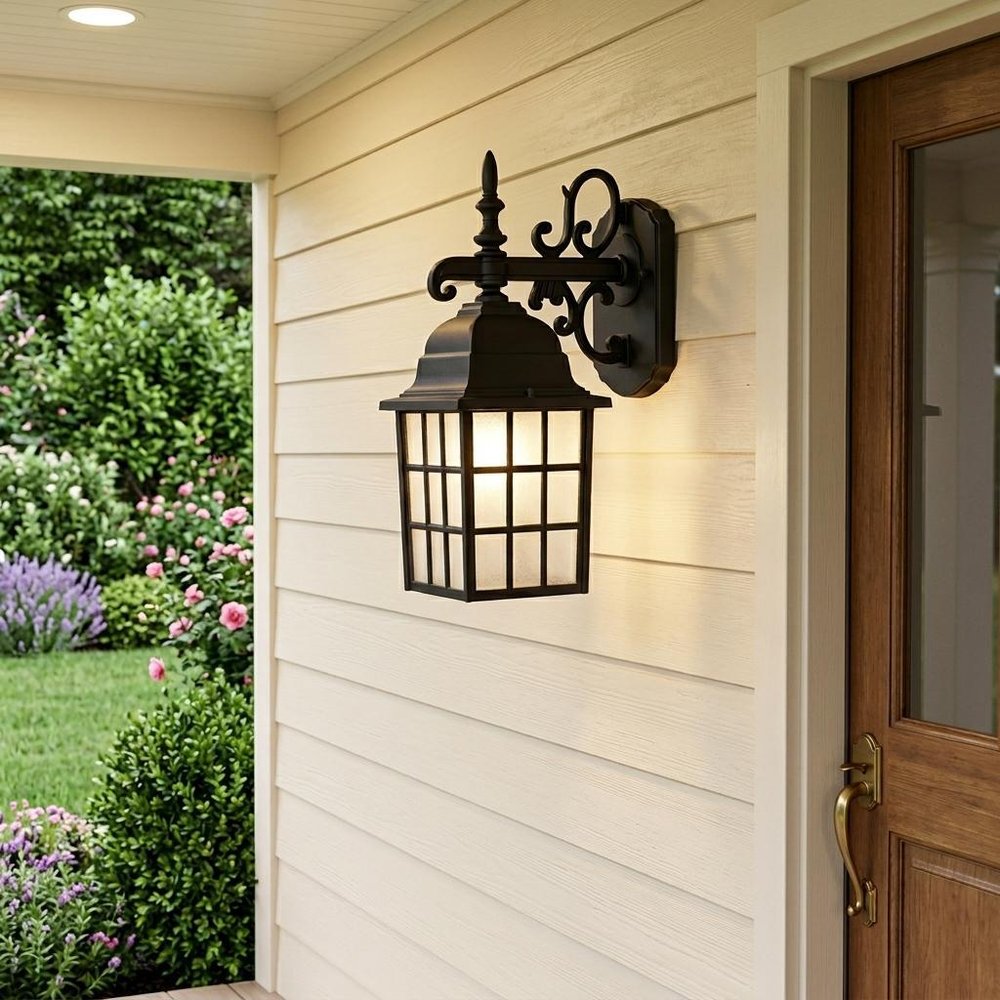 Dark Brown Window Pane Lantern Wall Light — view 6