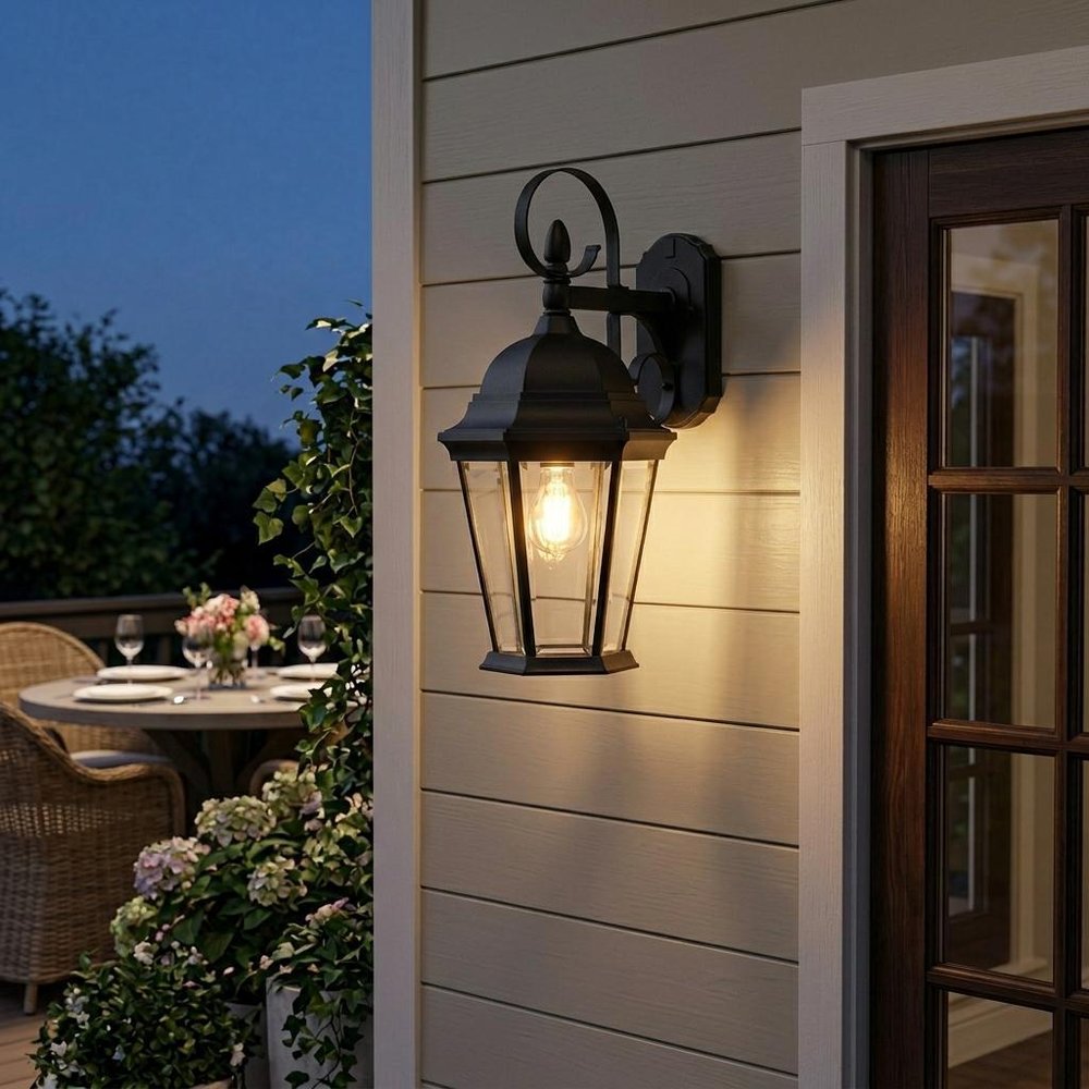 XL Matte Black Swing Arm Hanging Lantern Wall Light — view 6