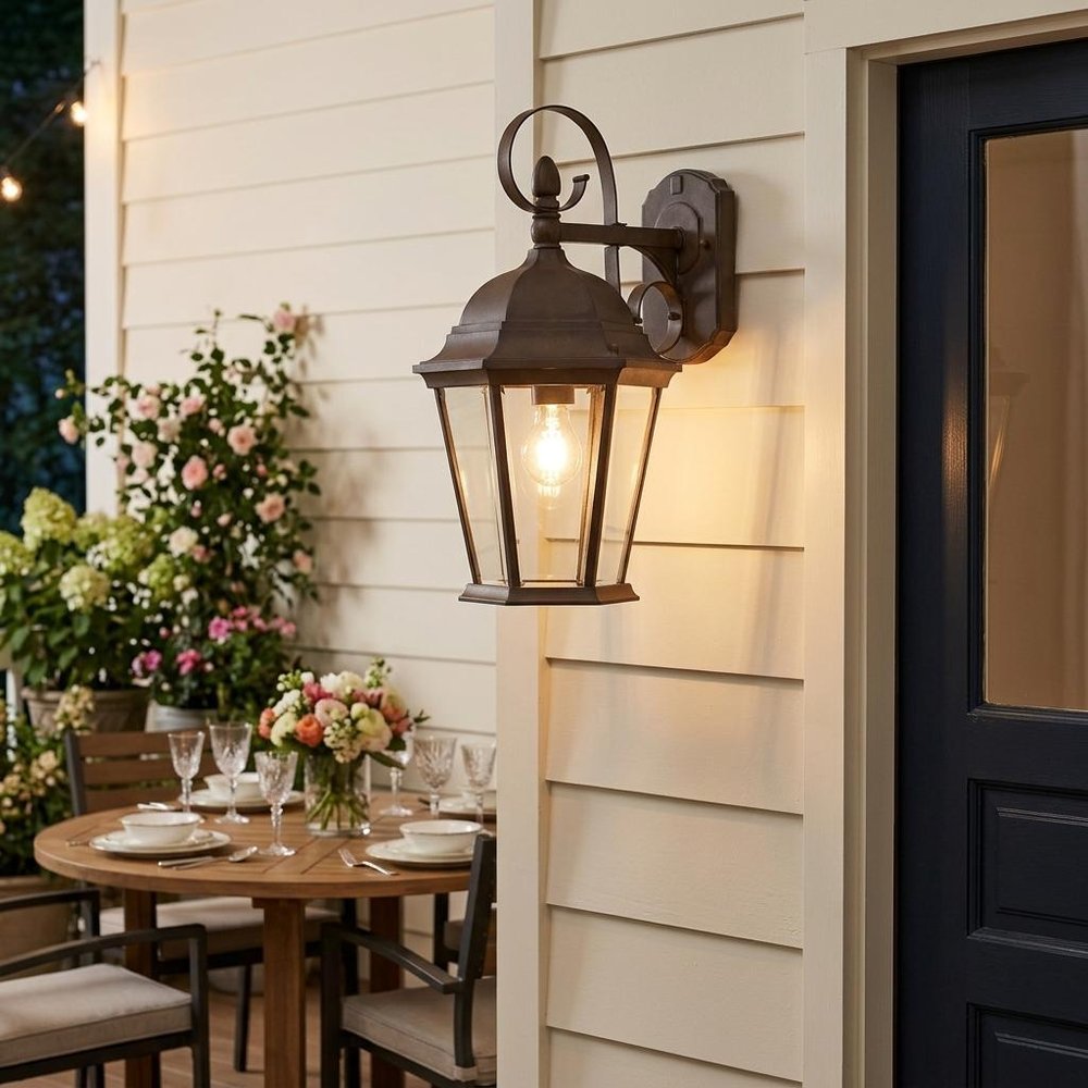 XL Dark Brown Swing Arm Hanging Lantern Wall Light HomeRoots