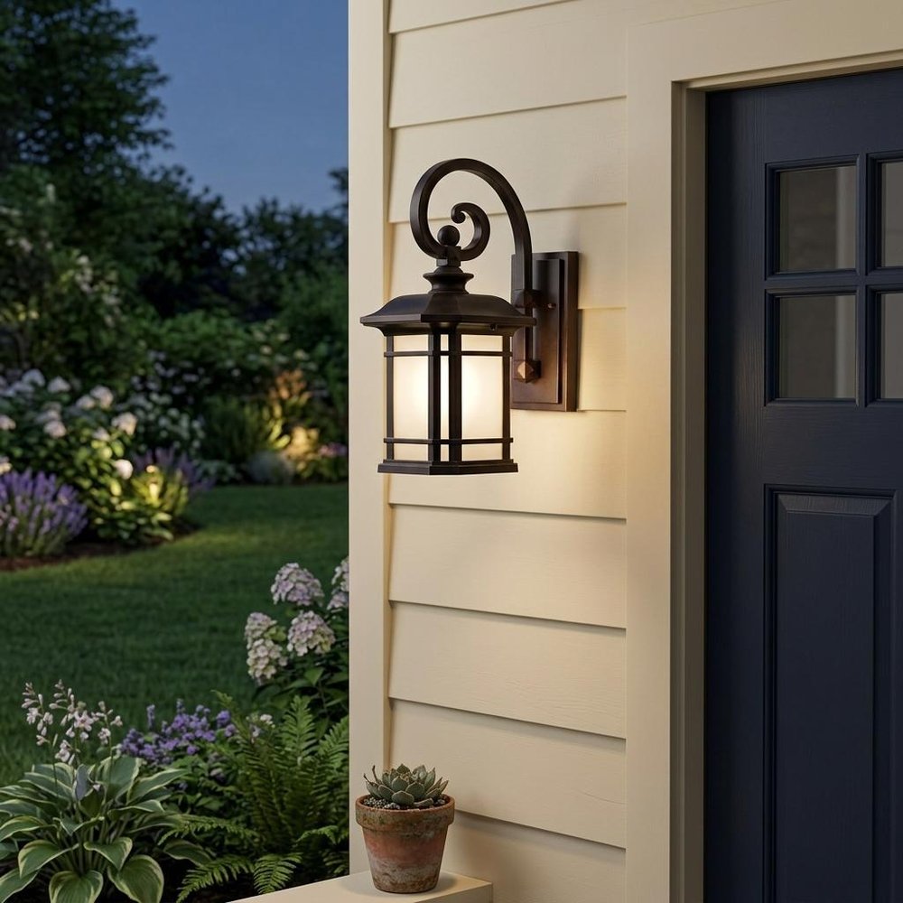Antique Bronze Frosted Linen Glass Lantern Wall Light HomeRoots
