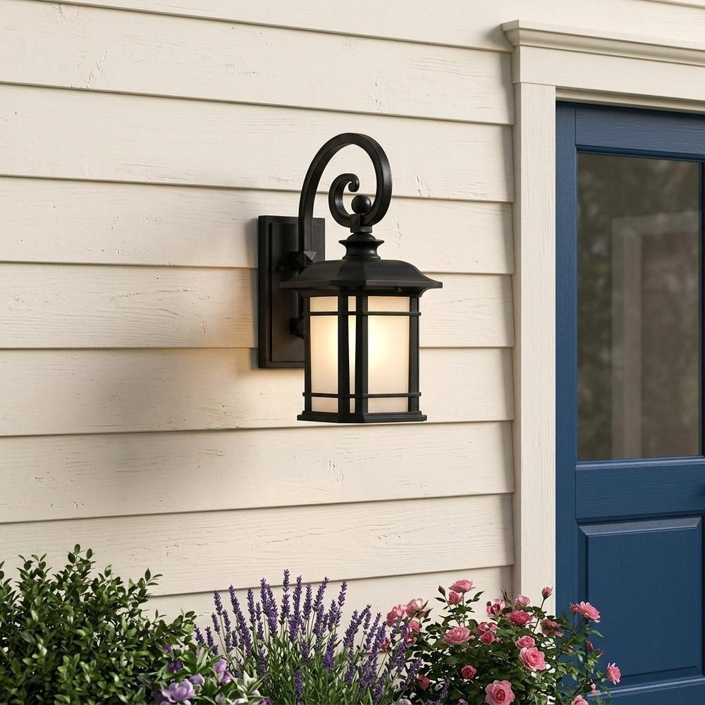 Matte Black Frosted Linen Glass Lantern Wall Light HomeRoots