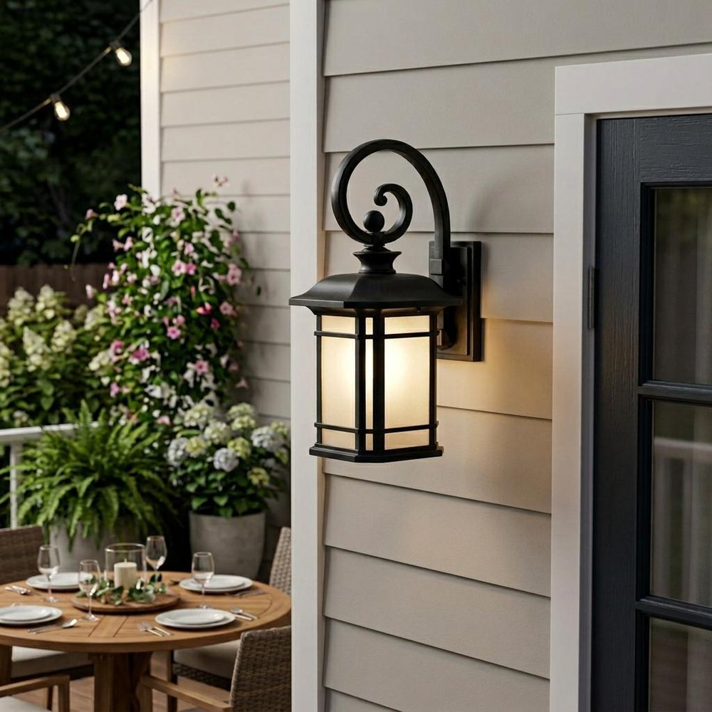 XL Matte Black Frosted Linen Glass Lantern Wall Light HomeRoots