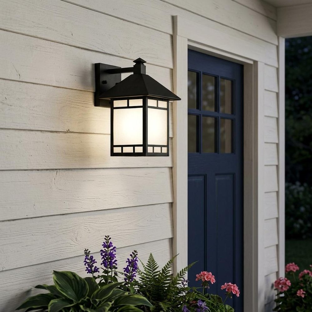 Petite Matte Black Frosted Glass Lantern Wall Light — view 6