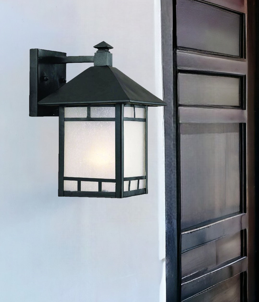 Petite Matte Black Frosted Glass Lantern Wall Light