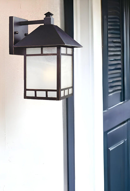 Antique Bronze Frosted Glass Lantern Wall Light - FurniFindUSA