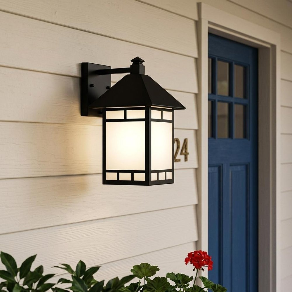 Matte Black Frosted Glass Lantern Wall Light — view 6