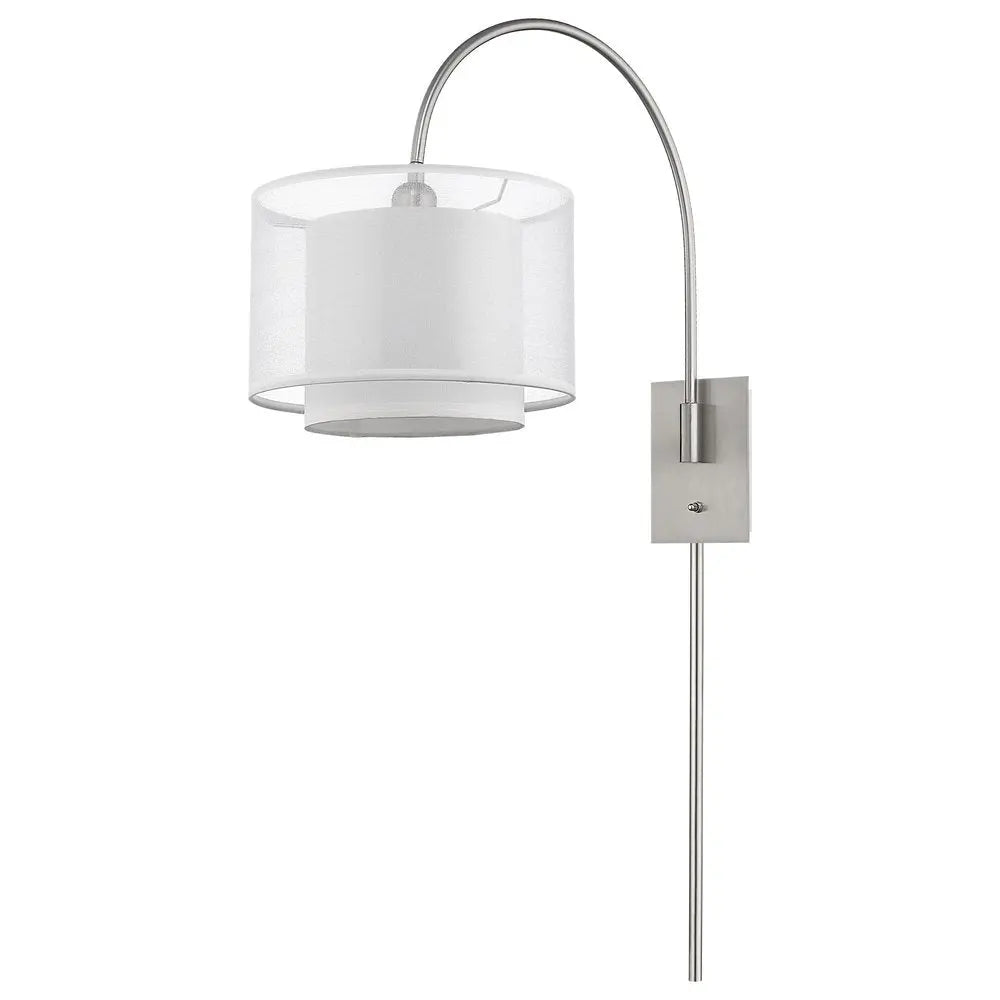 Brella 1-Light Brushed Nickel Swivel Wall Lamp With Sheer Snow Shantung Two Tier Shade HomeRoots