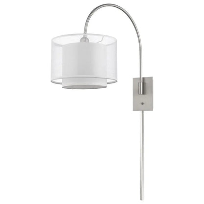 Brella 1-Light Brushed Nickel Swivel Wall Lamp With Sheer Snow Shantung Two Tier Shade HomeRoots