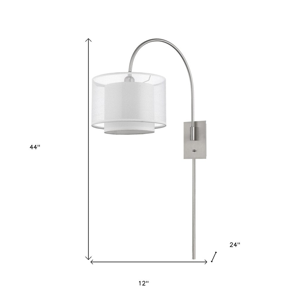 44" Clear Silver And White Metal And Sheer Fabric Flush Mount Wall Sconce HomeRoots