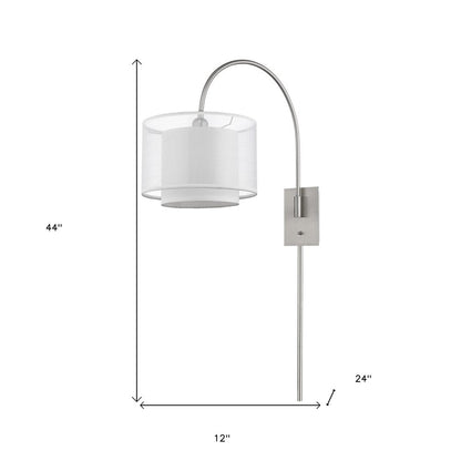 44" Clear Silver And White Metal And Sheer Fabric Flush Mount Wall Sconce HomeRoots