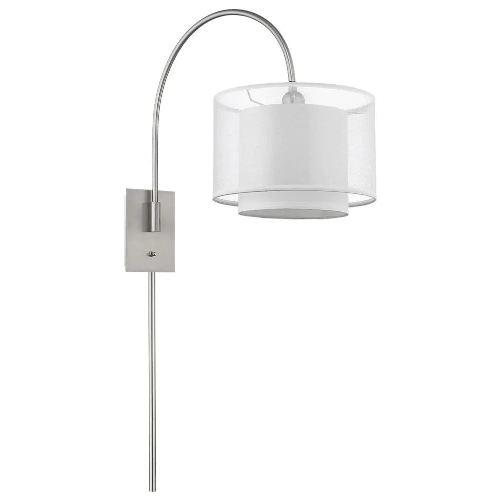 Brella 1-Light Brushed Nickel Swivel Wall Lamp With Sheer Snow Shantung Two Tier Shade HomeRoots