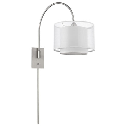 44" Clear Silver And White Metal And Sheer Fabric Flush Mount Wall Sconce HomeRoots