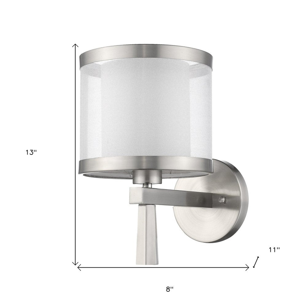 Silver Wall Light with White Sheer Fabric Shade HomeRoots