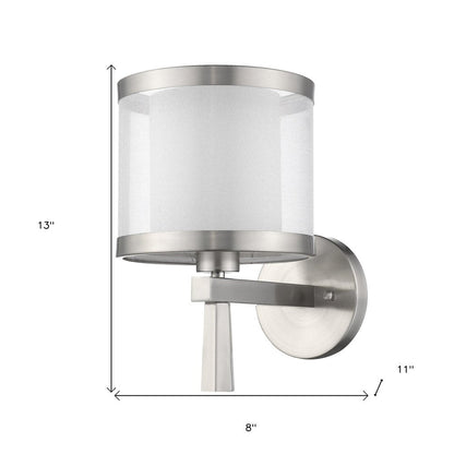 Silver Wall Light with White Sheer Fabric Shade HomeRoots