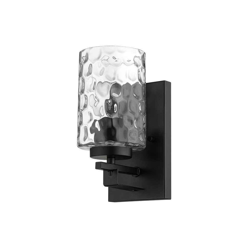 Black Metal and Pebbled Glass Wall Sconce HomeRoots