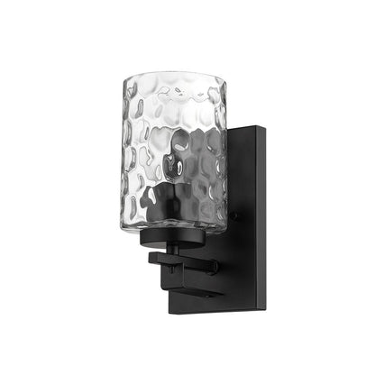 Black Metal and Pebbled Glass Wall Sconce HomeRoots