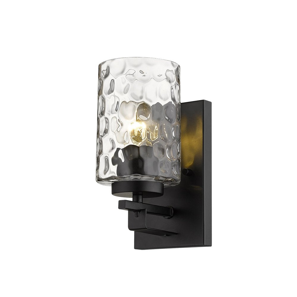 Black Metal and Pebbled Glass Wall Sconce HomeRoots