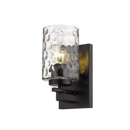 Black Metal and Pebbled Glass Wall Sconce HomeRoots