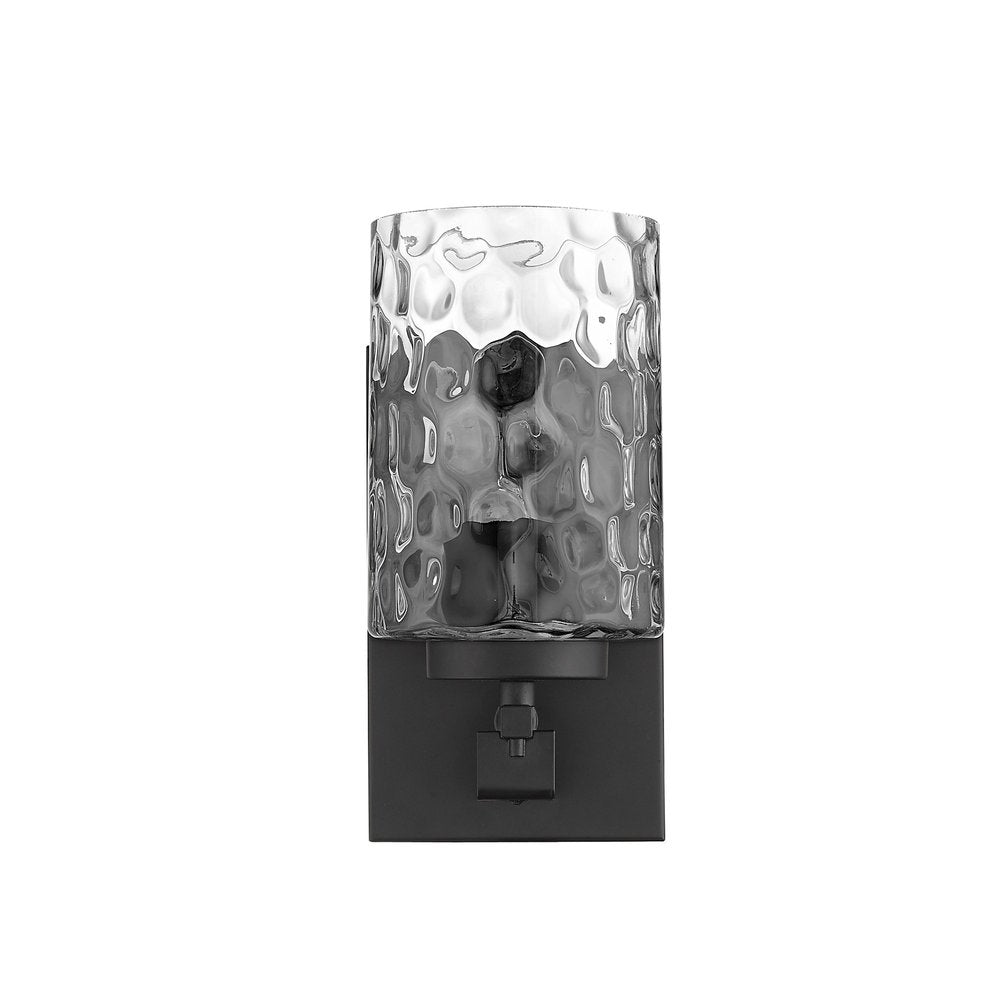 Black Metal and Pebbled Glass Wall Sconce HomeRoots