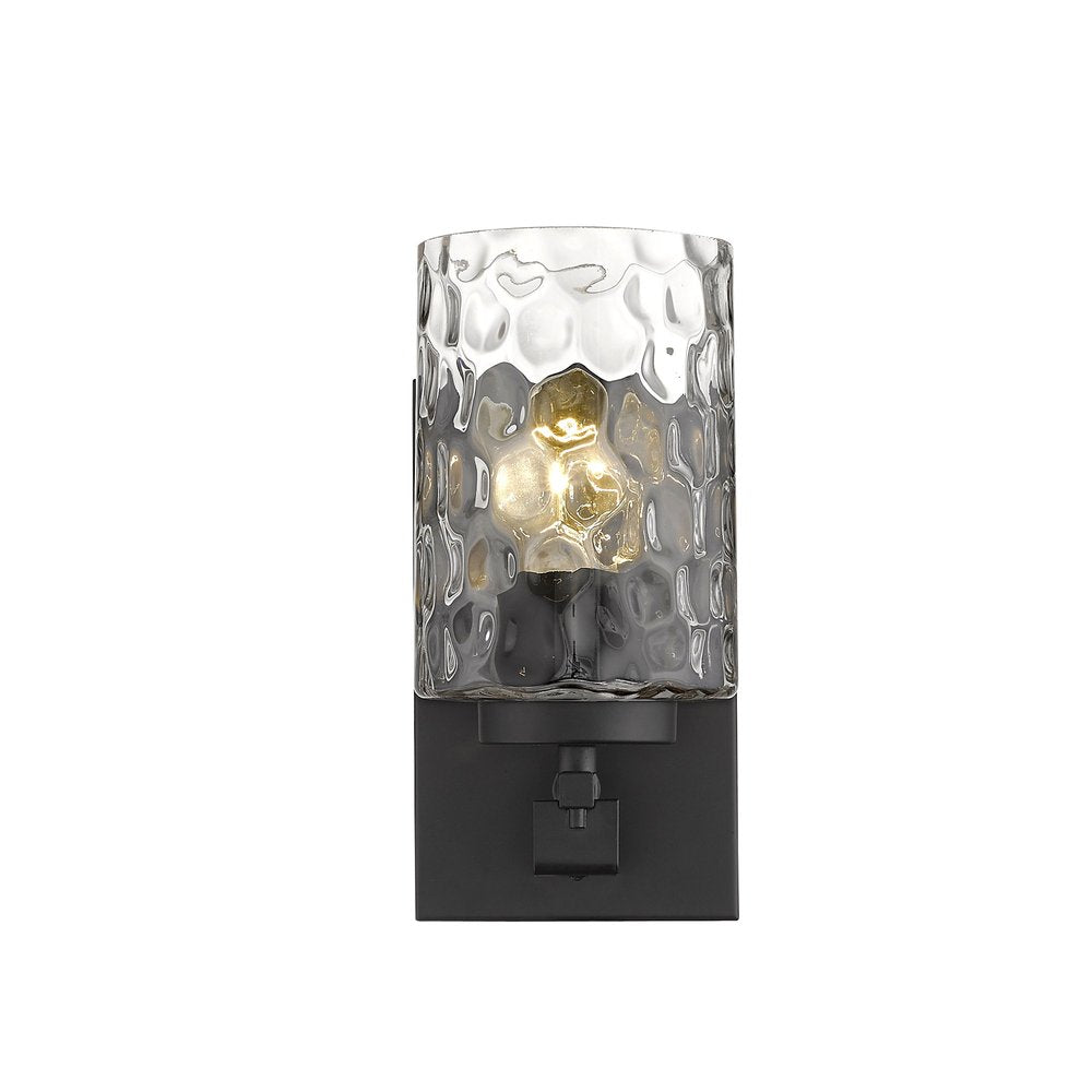 Black Metal and Pebbled Glass Wall Sconce HomeRoots