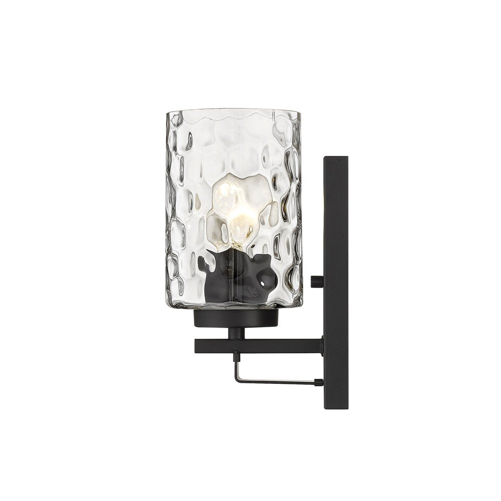 Black Metal and Pebbled Glass Wall Sconce HomeRoots