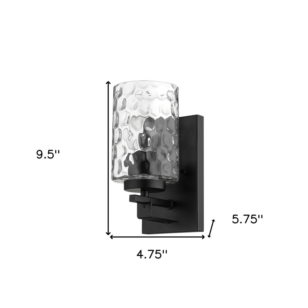 Black Metal and Pebbled Glass Wall Sconce HomeRoots