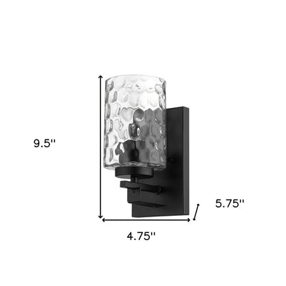 Black Metal and Pebbled Glass Wall Sconce HomeRoots