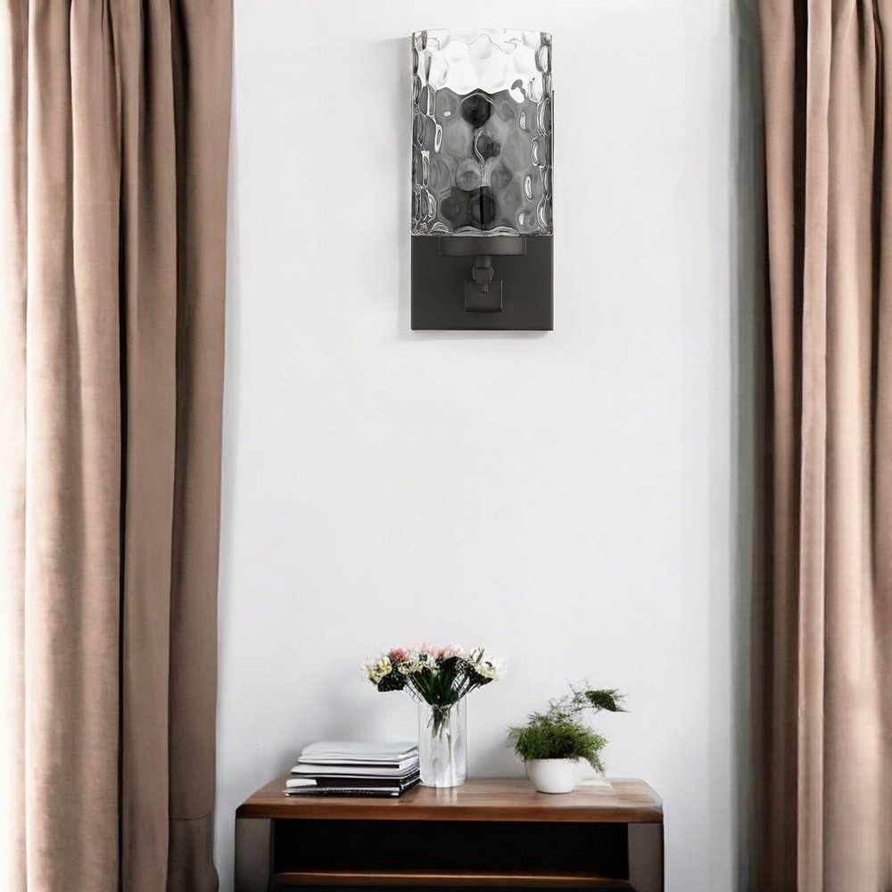 Bronze Metal and Pebbled Glass Wall Sconce HomeRoots