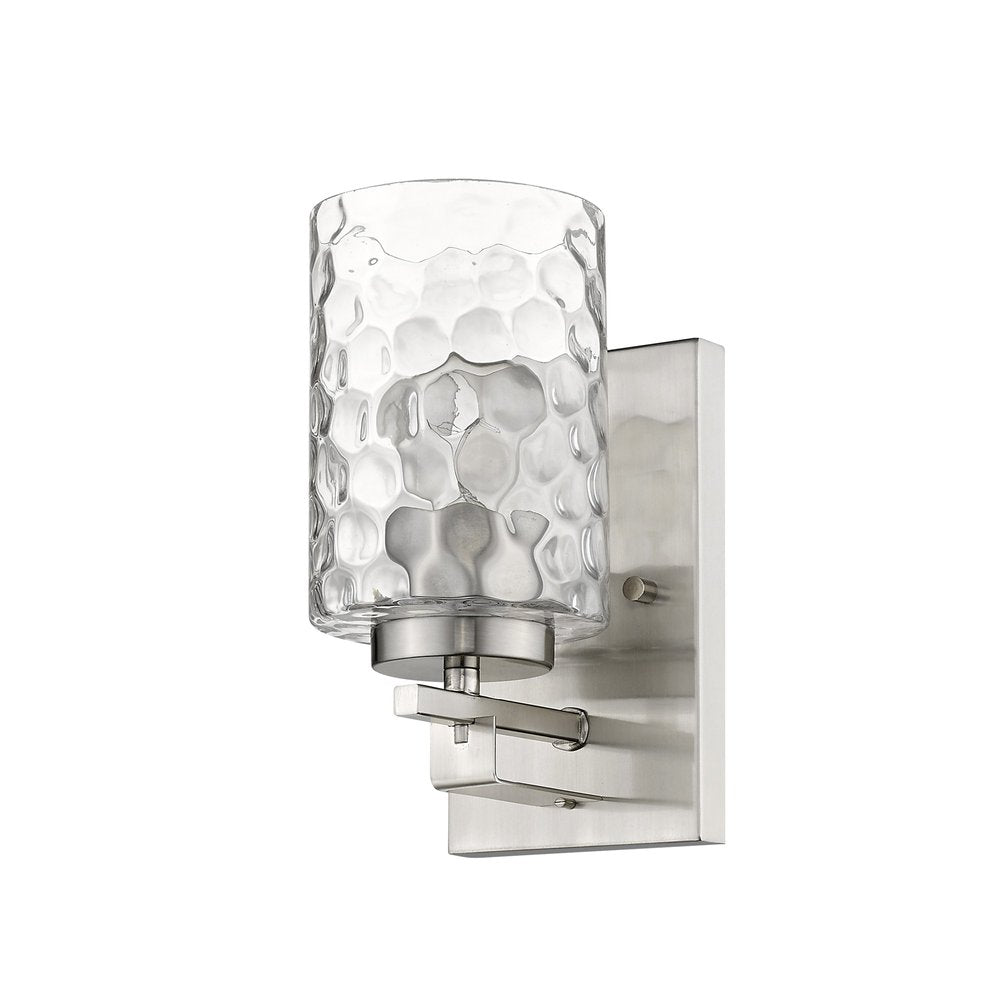 Silver Metal and Pebbled Glass Wall Sconce — view 1