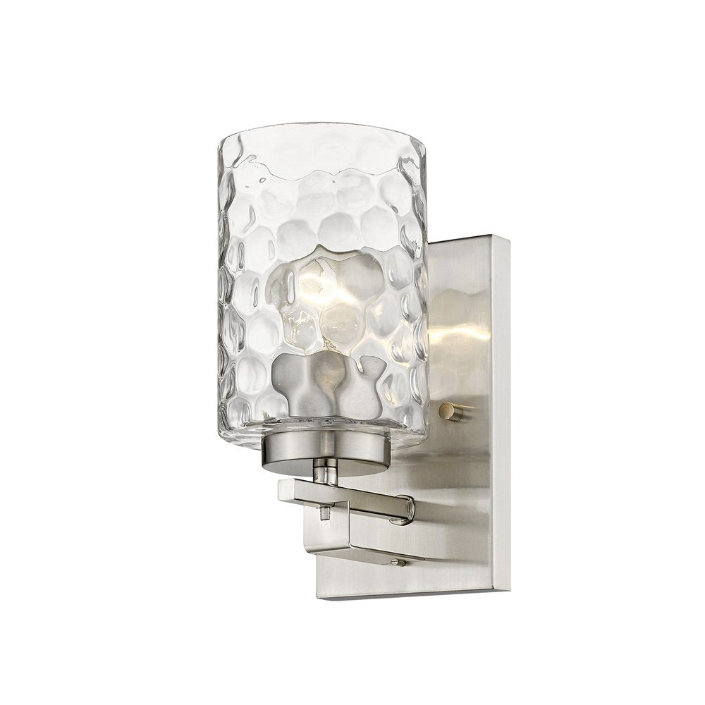 Silver Metal and Pebbled Glass Wall Sconce — view 2