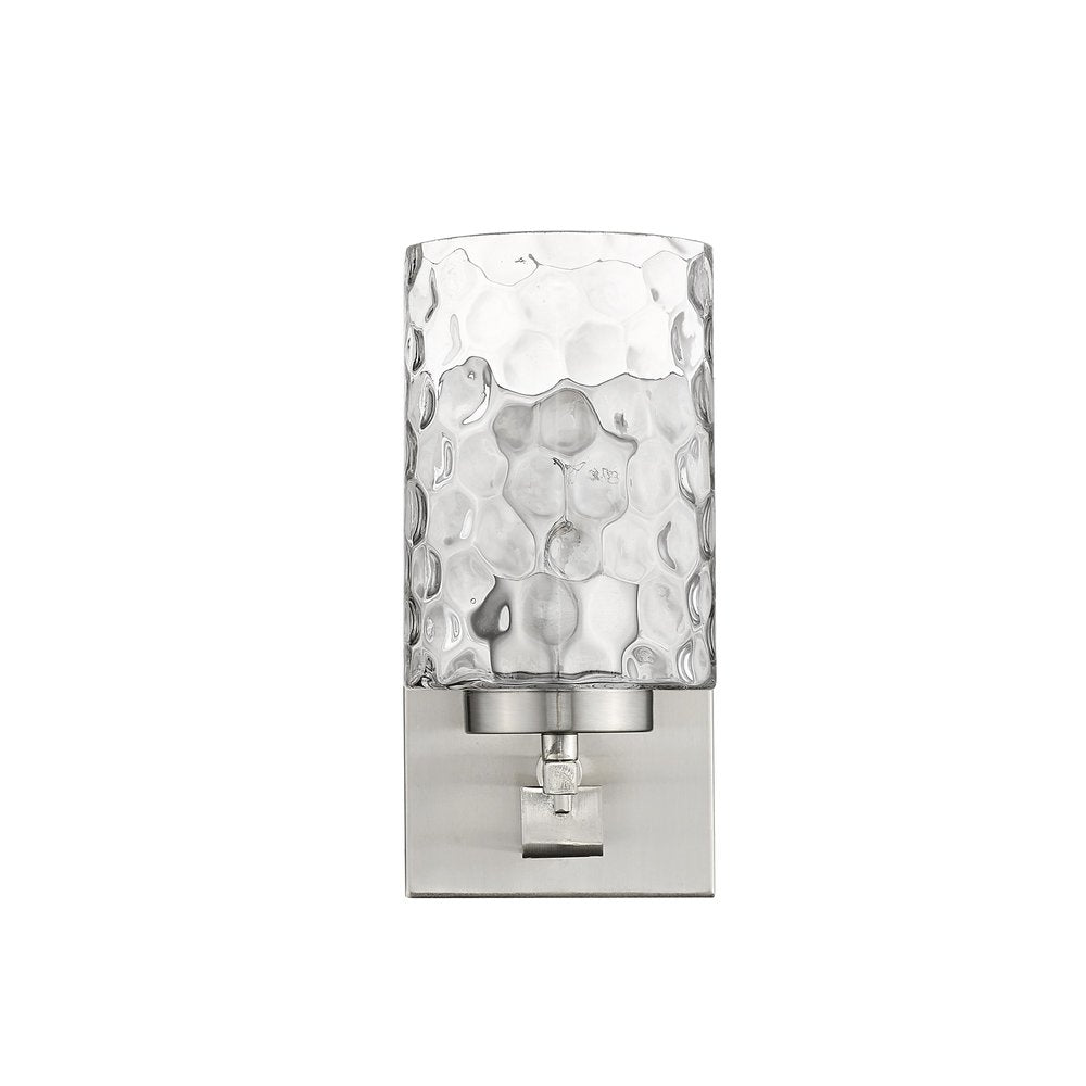 Silver Metal and Pebbled Glass Wall Sconce — view 3