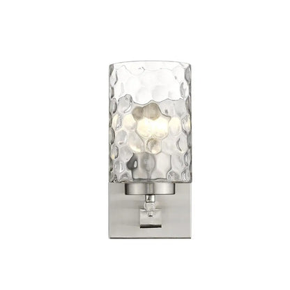 Silver Metal and Pebbled Glass Wall Sconce HomeRoots