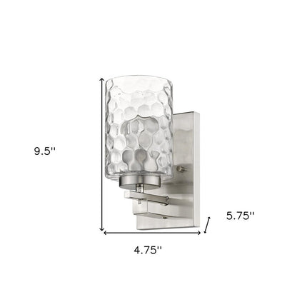 Silver Metal and Pebbled Glass Wall Sconce HomeRoots