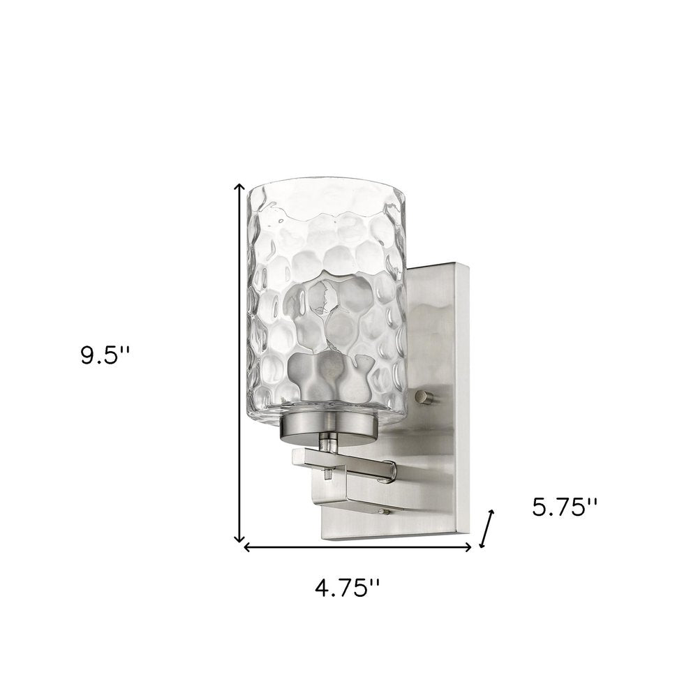 Silver Metal and Pebbled Glass Wall Sconce — view 6