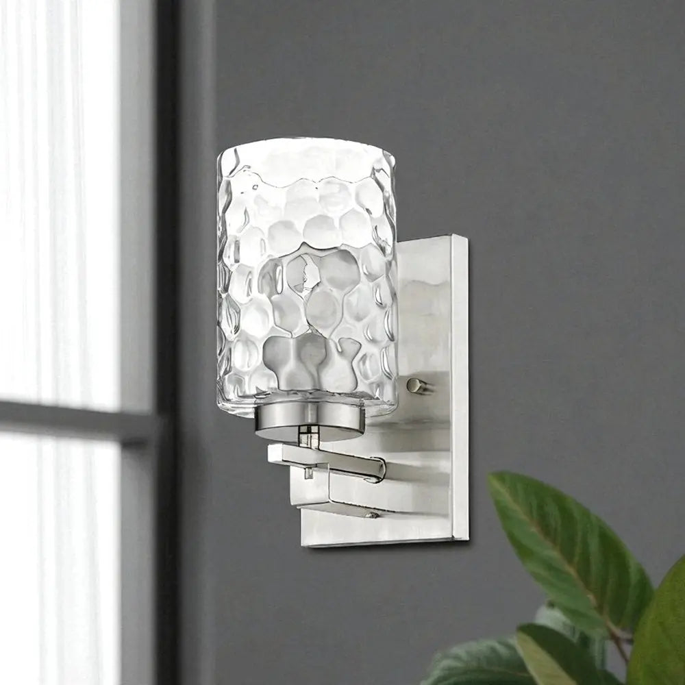 Silver Metal and Pebbled Glass Wall Sconce HomeRoots