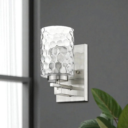 Silver Metal and Pebbled Glass Wall Sconce HomeRoots