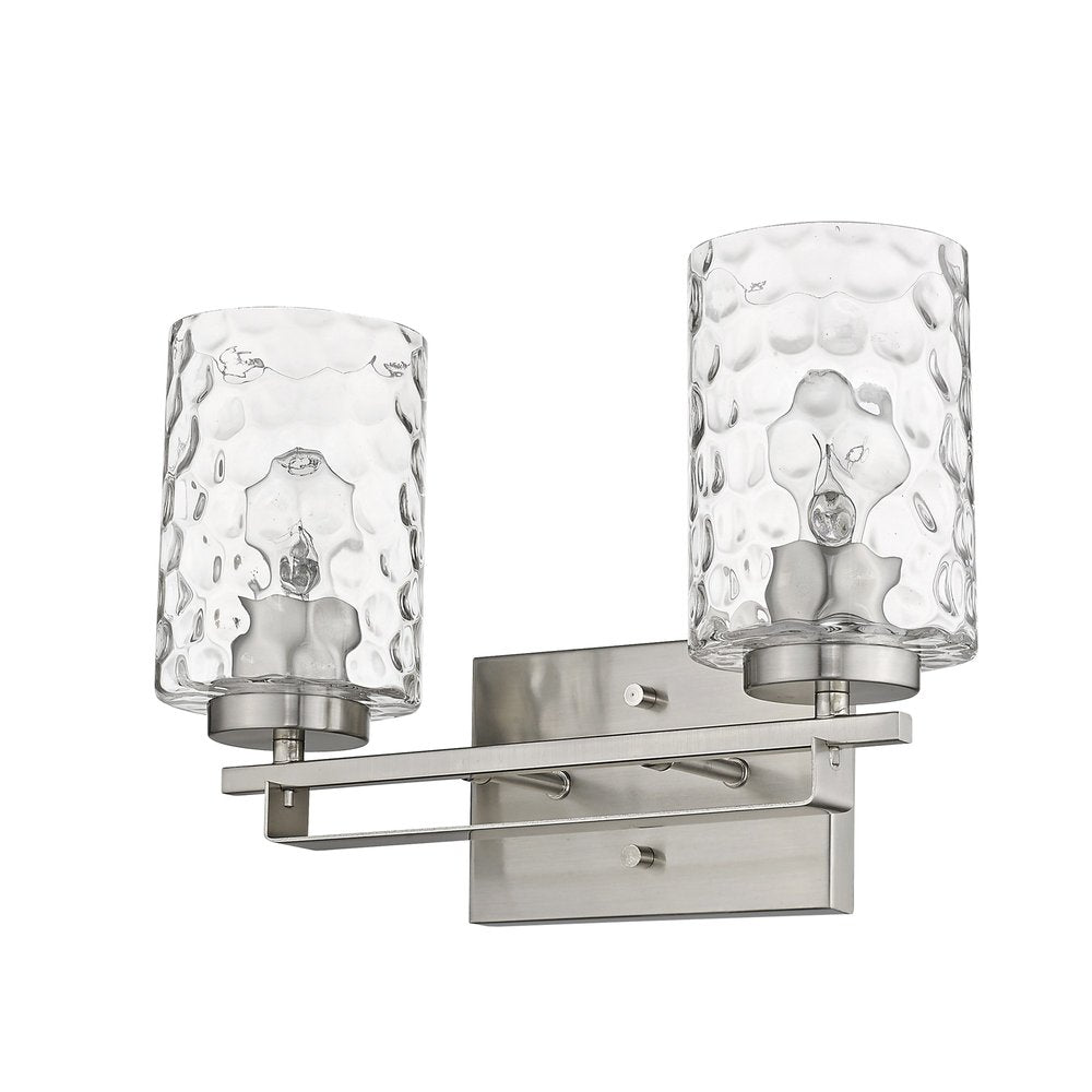 Silver Metal and Pebbled Glass Two Light Wall Sconce HomeRoots