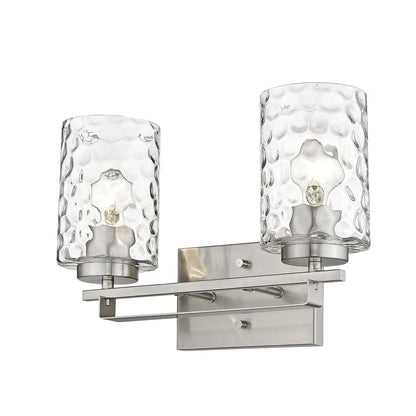 Silver Metal and Pebbled Glass Two Light Wall Sconce HomeRoots