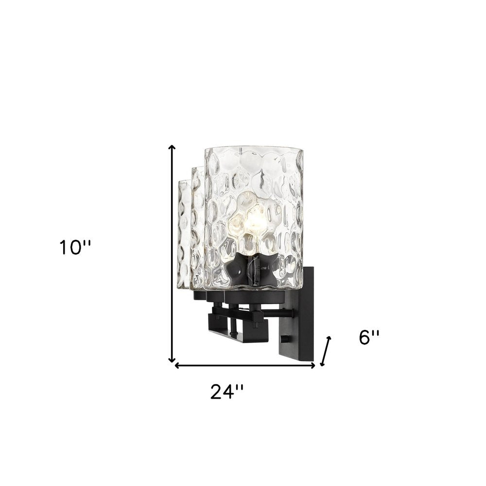 10" Black And Clear Metal and Glass Vanity Flush Mounted Sconce HomeRoots