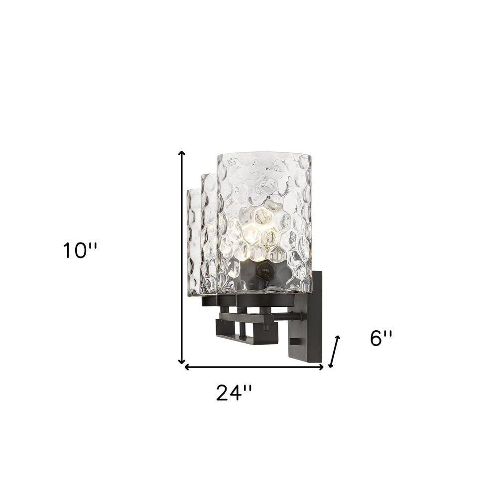 10" Black And Clear Metal and Glass Vanity Flush Mounted Sconce HomeRoots