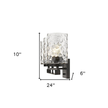 10" Black And Clear Metal and Glass Vanity Flush Mounted Sconce HomeRoots