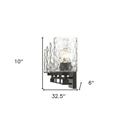 10" Black And Clear Metal and Glass Vanity Flush Mounted Sconce HomeRoots