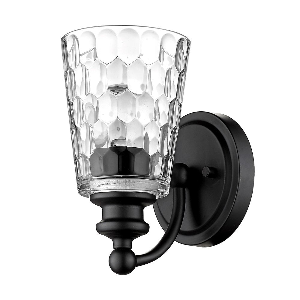 Black Metal and Pebbled Glass Wall Light HomeRoots
