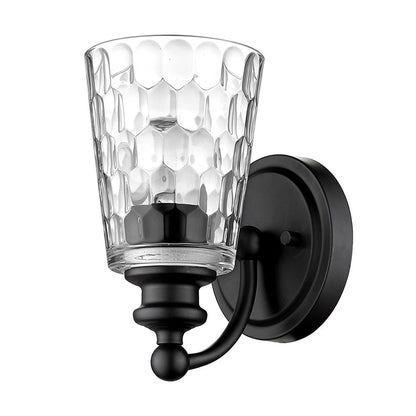 Black Metal and Pebbled Glass Wall Light HomeRoots