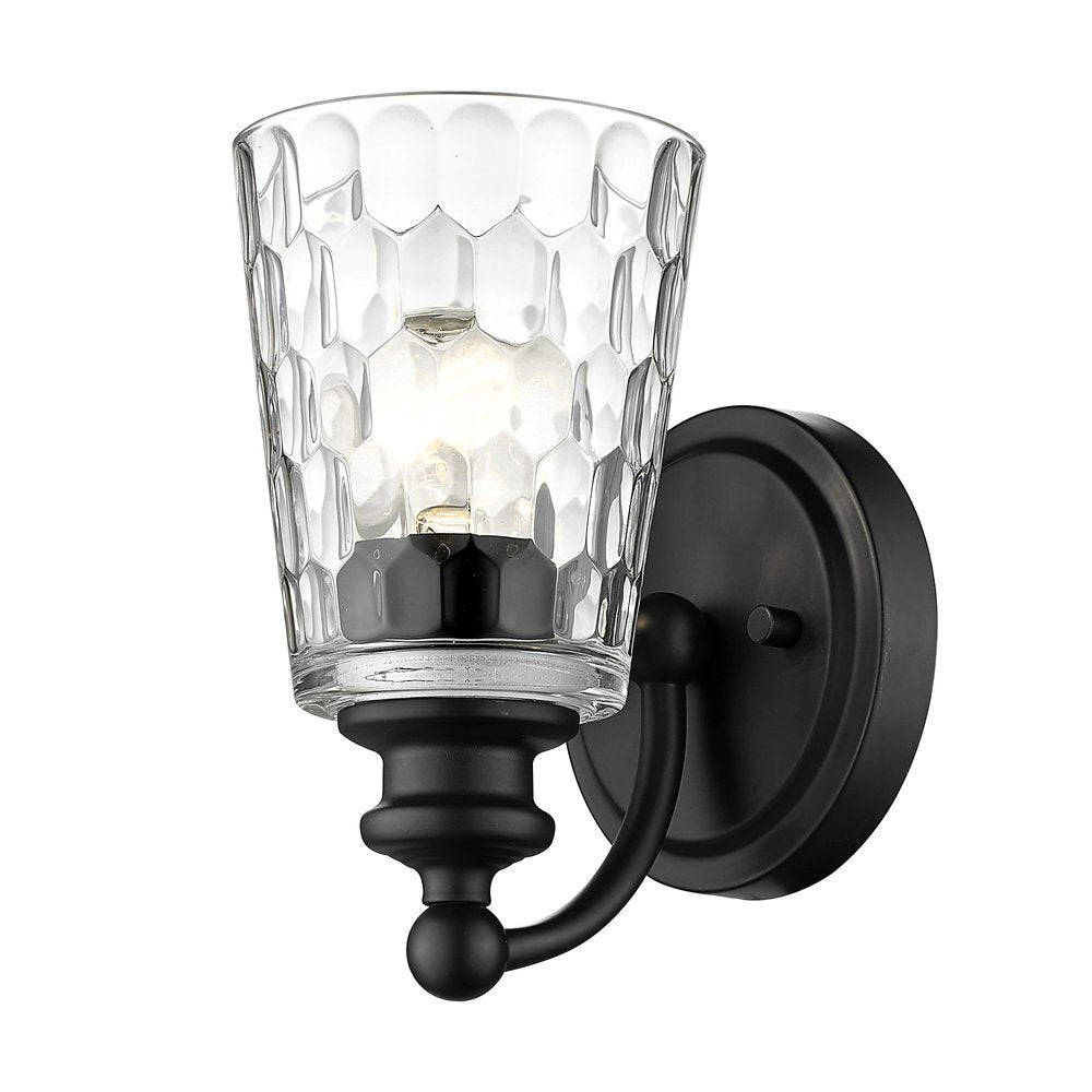 Black Metal and Pebbled Glass Wall Light HomeRoots
