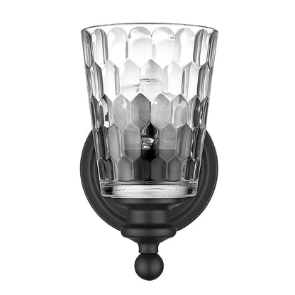 Black Metal and Pebbled Glass Wall Light HomeRoots