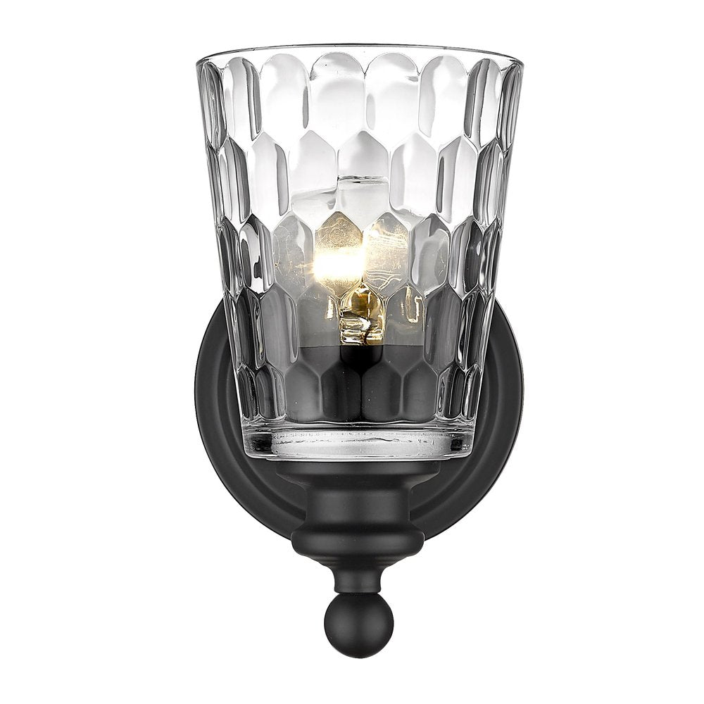 Black Metal and Pebbled Glass Wall Light HomeRoots