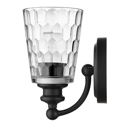 Black Metal and Pebbled Glass Wall Light HomeRoots