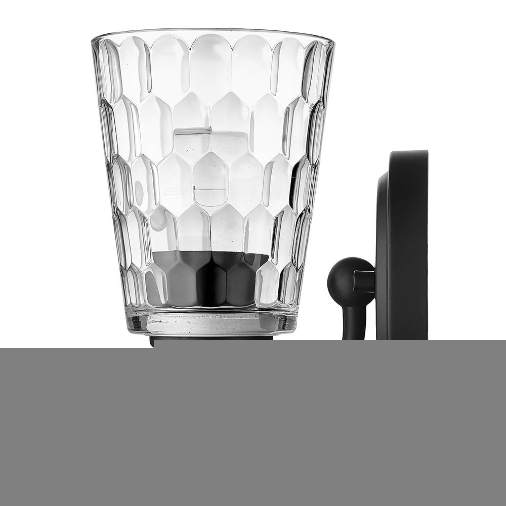 Black Metal and Pebbled Glass Wall Light HomeRoots
