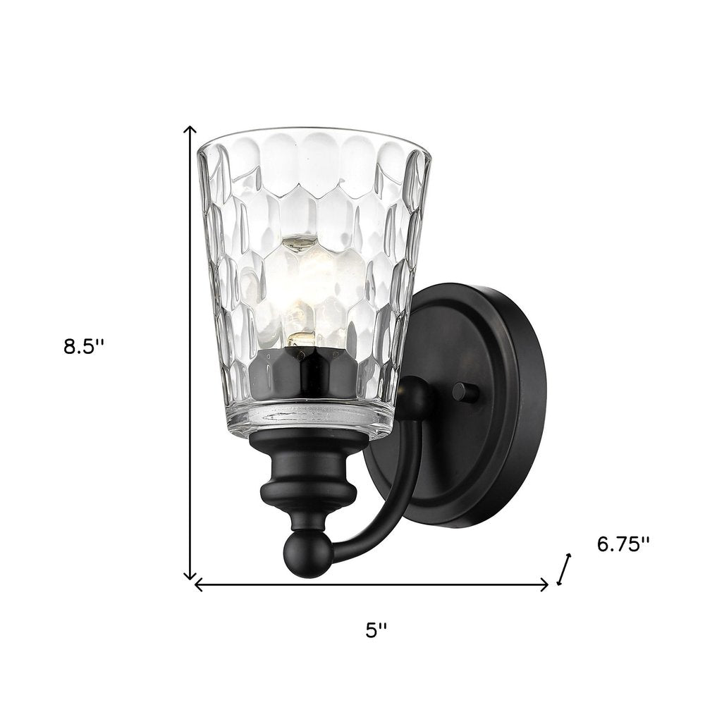 Black Metal and Pebbled Glass Wall Light HomeRoots